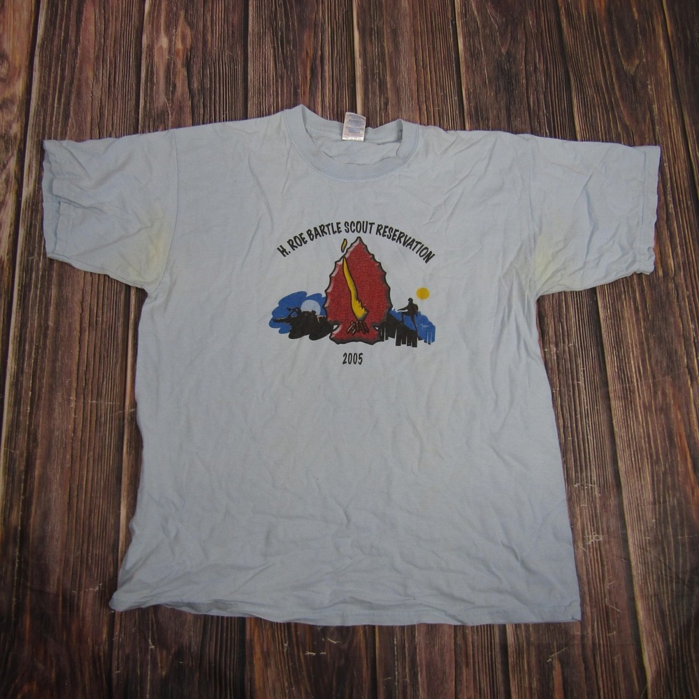 Gildan T-Shirt Mens XL Blue H. Roe Bartle Scout Reservation 2005 Graphic Vintage